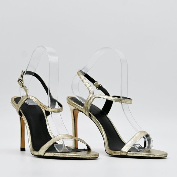 ZARA WOMEN Metallic Pewter Open Toe Sandals - Picture 1 of 6